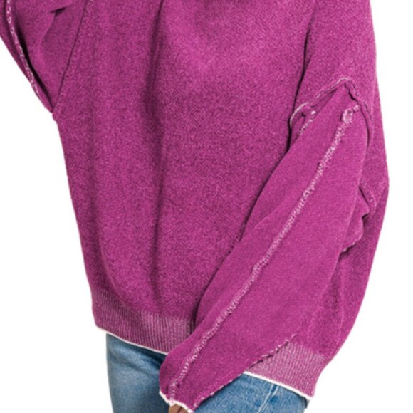 #301 Oversized Mock Neck Raw Seam Chenille Sweater - Picture 2 of 4